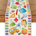 serviette table scolaire motif multicolore crayons règles pommes moderne enfantine bus scolaire faces mignonnes