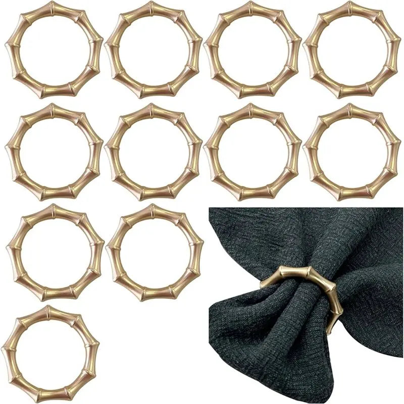 anneaux serviette dorés bambou classiques salle manger décoration mariage festive