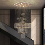 lustre moderne élégant cristaux transparents métal doré 20 lumières chrome