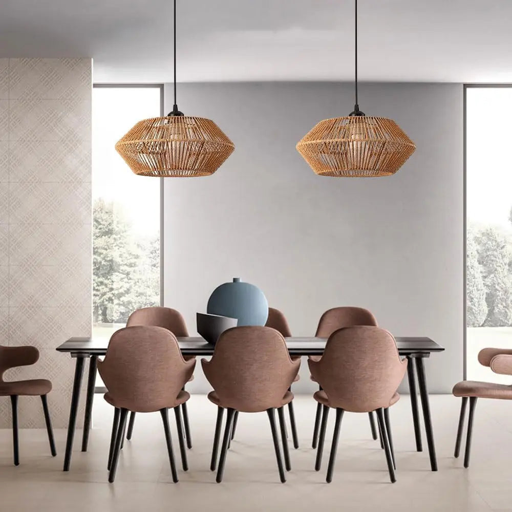 lampe suspendue moderne marron clair tissée main 32cm opale câble noir adjustable 150cm chambre