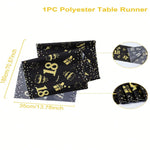 table table anniversaire 18 noir doré gâteaux cadeaux confettis moderne festive polyester