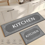 tapis cuisine gris foncé illustrations ustensiles géométrique moderne antidérapant PVC 40x60cm 50x80cm