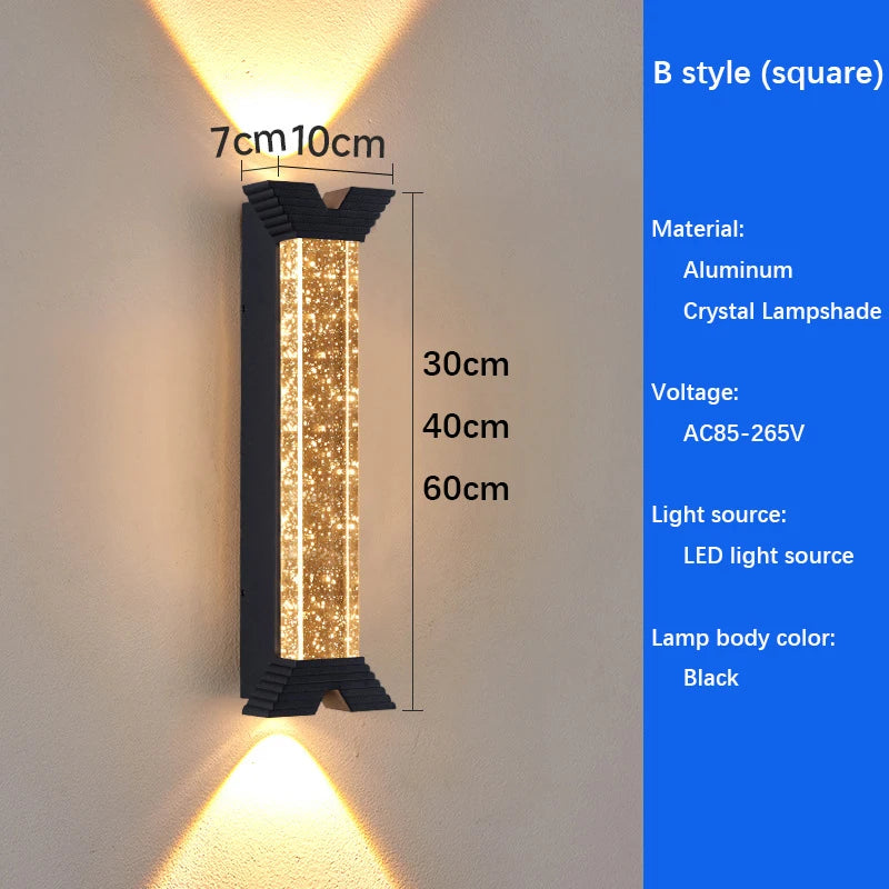 applique murale led moderne cristaux scintillants noir doré ip55 30cm 40cm 60cm