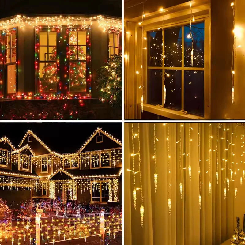 guirlande led gouttelettes translucides blanc chaud multicolore extérieur panneau solaire noel festive 162led 9m