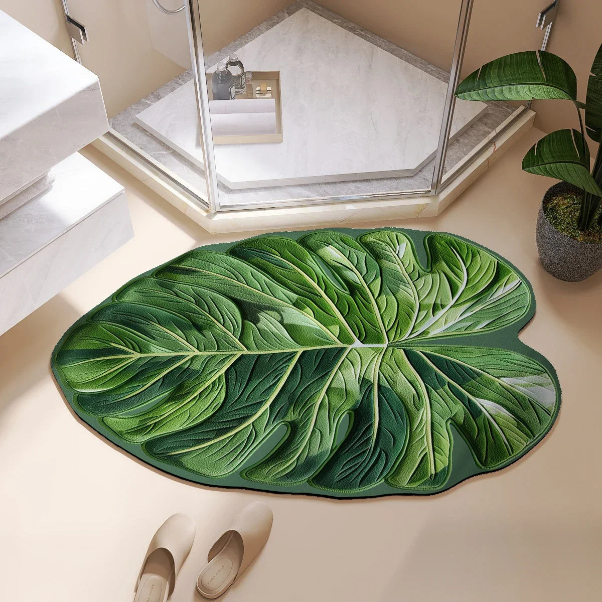 tapis bain antidérapant motif feuilles vert moderne naturel caoutchouc extérieur couloir