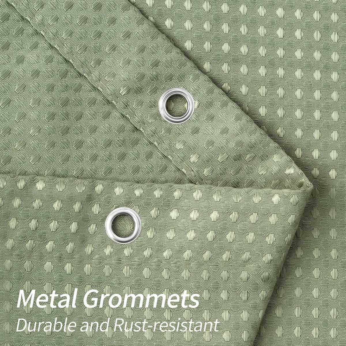 rideau douche moderne vert olive texture points ourlet lesté métalliques durables crochets polyester gaufre