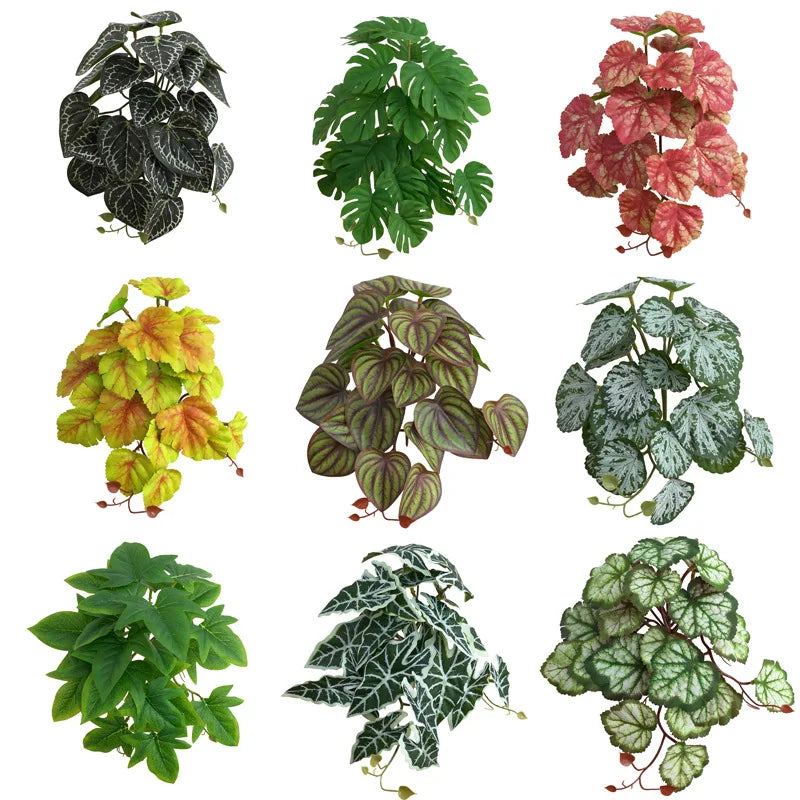 plantes artificielles feuilles vertes rouges noires modernes décoration extérieure mariage centro commercial exposées