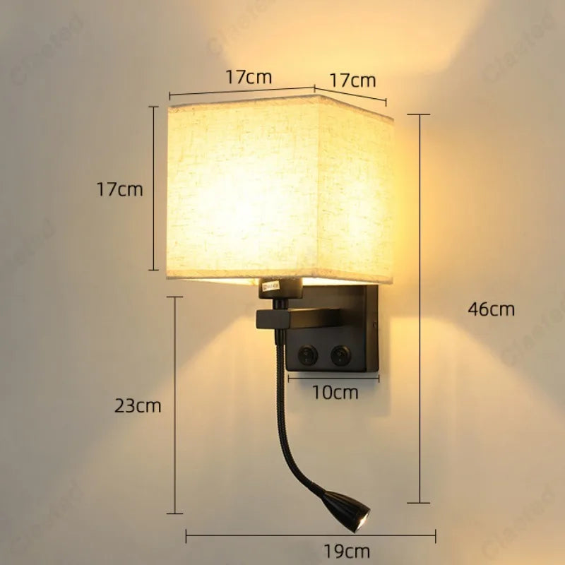 lampe murale led noir beige moderne interrupteur recharge usb angle réglable chambre cuisine
