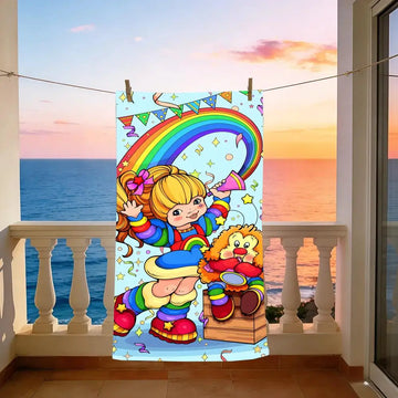 grande serviette plage microfibre licorne arc ciel motif vintage homme femme