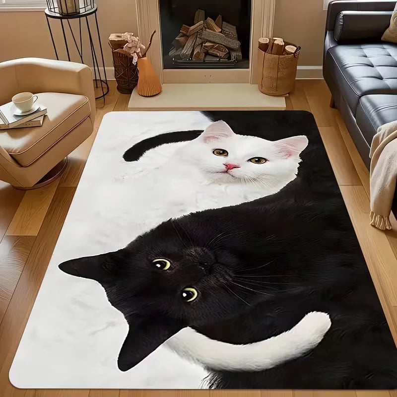 tapis moderne chat noir blanc motif floral velours mousse antidérapant salon chambre 50x80cm 80x120cm
