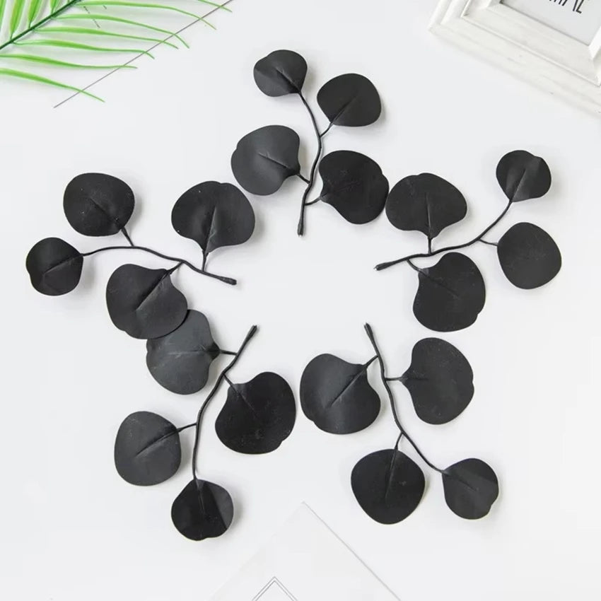 feuilles artificielles noires vertes feuilles rondes naturelles decoration maison exterieur minimaliste bricolage