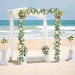 guirlande florale artificielle vertes feuilles blanches fleurs mariage romantique anniversaire baby showerintérieur