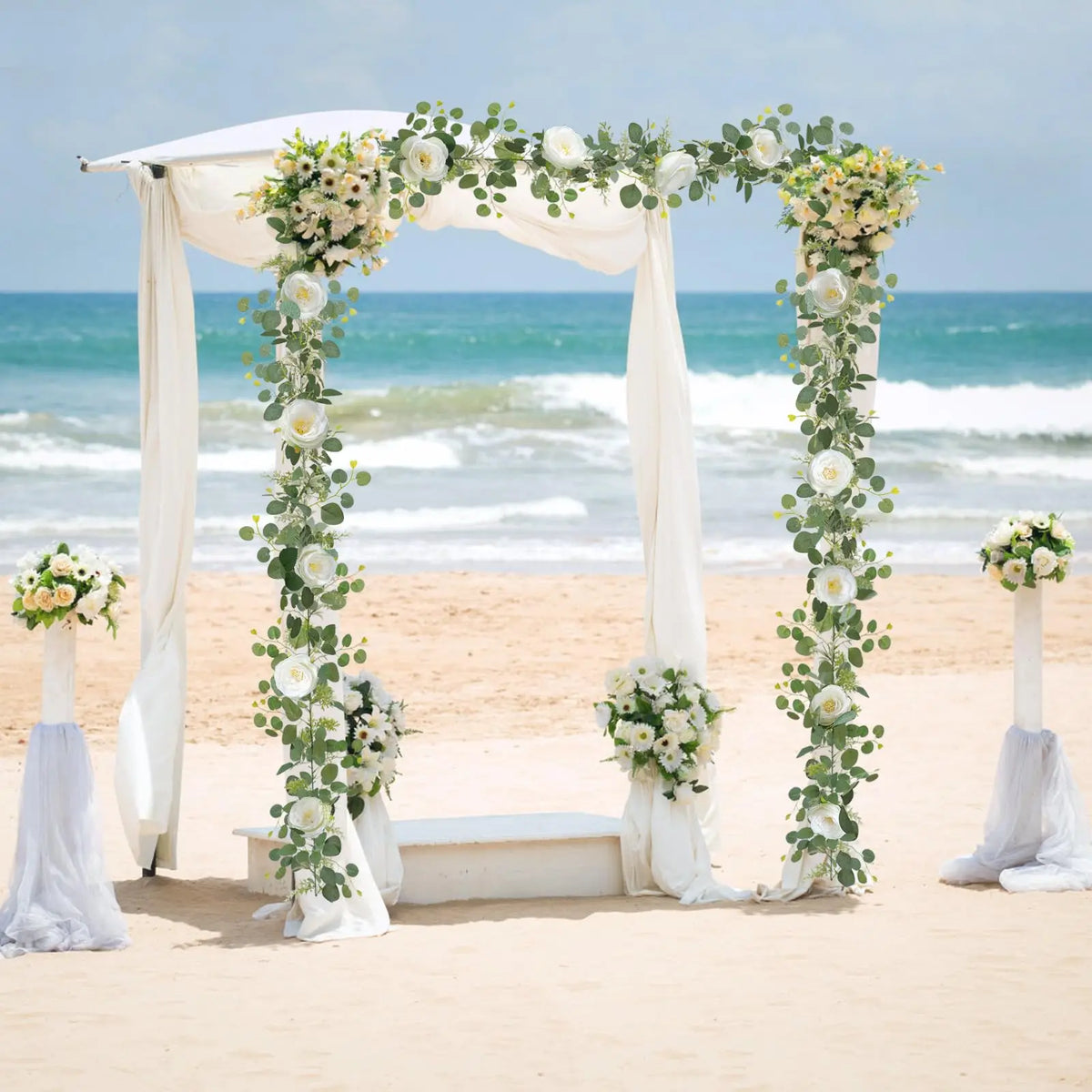 guirlande florale artificielle vertes feuilles blanches fleurs mariage romantique anniversaire baby showerintérieur