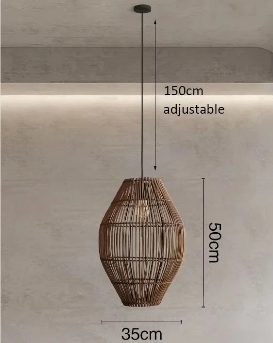 Suspension rattan tressée moderne naturelle salon chambre lumière chaîne métallique