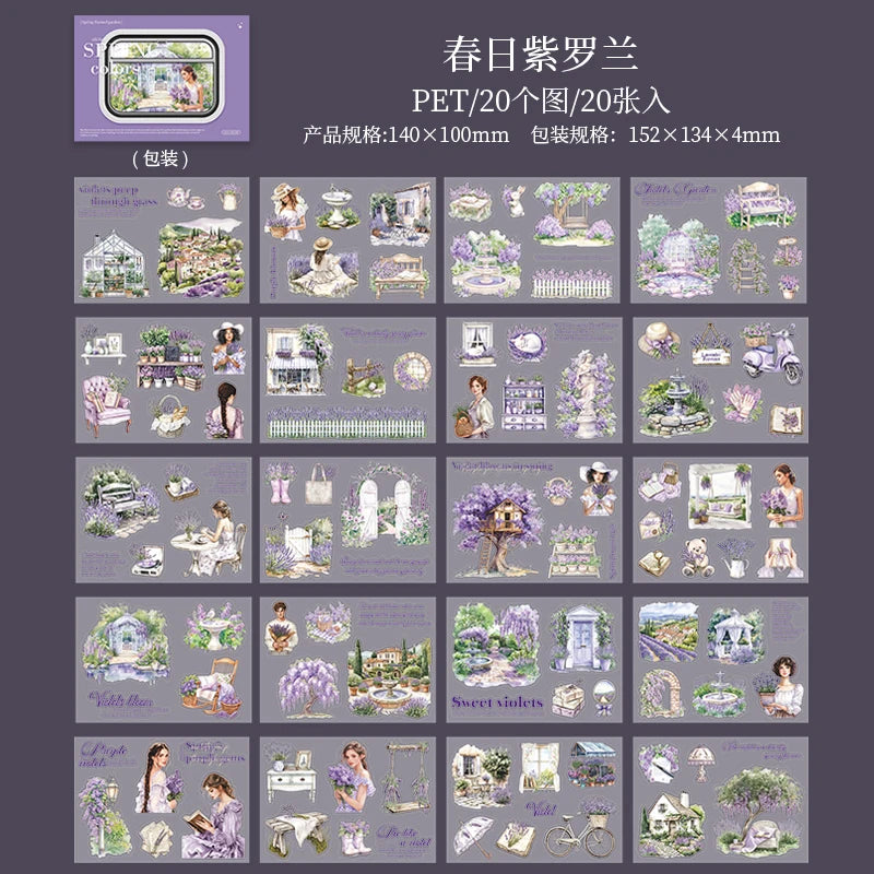 livre autocollants illustrations vintage fleurs papillons textes couleurs printemps jardin