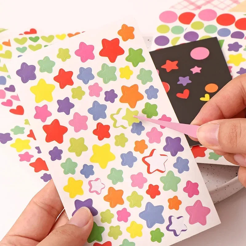 sticker decoratif enfant coeur etoile cercle multicolore adhesif feuille rouge orange Jaune Bleu Violet