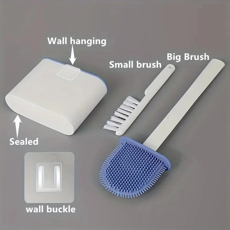 brosse wc silicone bristles support mural blanc bleu moderne hygiène salle bain