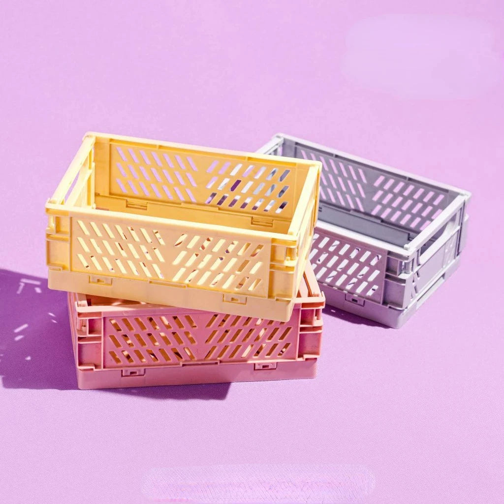 caisse pliable rangement jaune gris rose grille ventilation moderne respectueux environnement