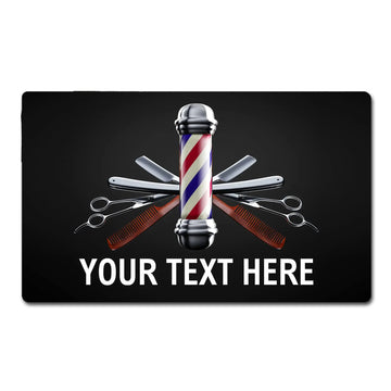 tapis sol antidérapant caoutchouc motif coiffeur ciseaux peignes noir moderneintérieurextérieur