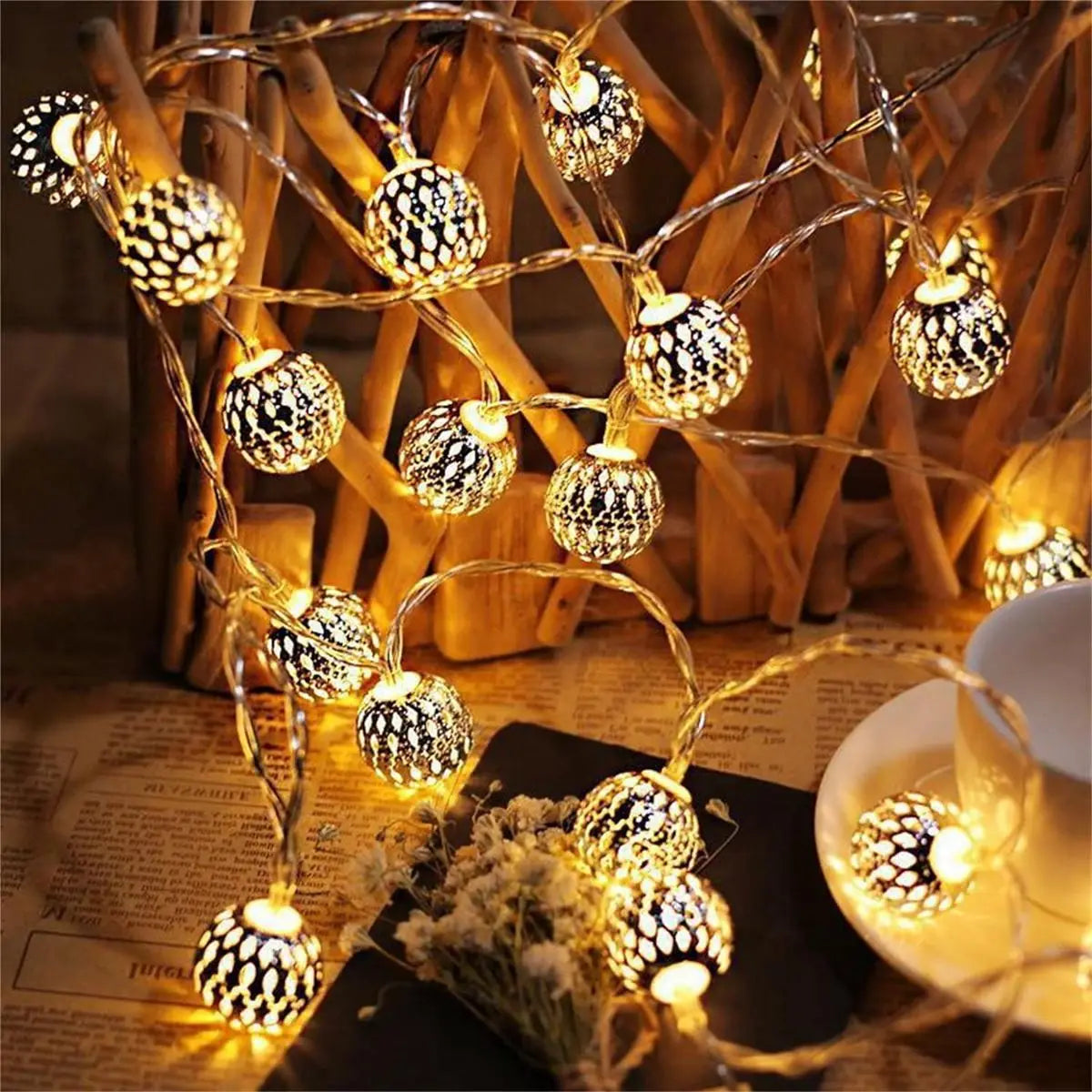 guirlande lumineuse or ajourée moderne 150cm 3v auto batterie fêtes mariage