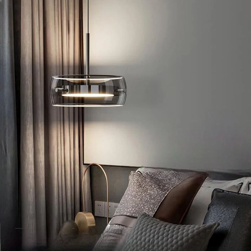 suspension lumineuse moderne transparente argentée lisse minimaliste pendentif chaîne métallique led dimmable