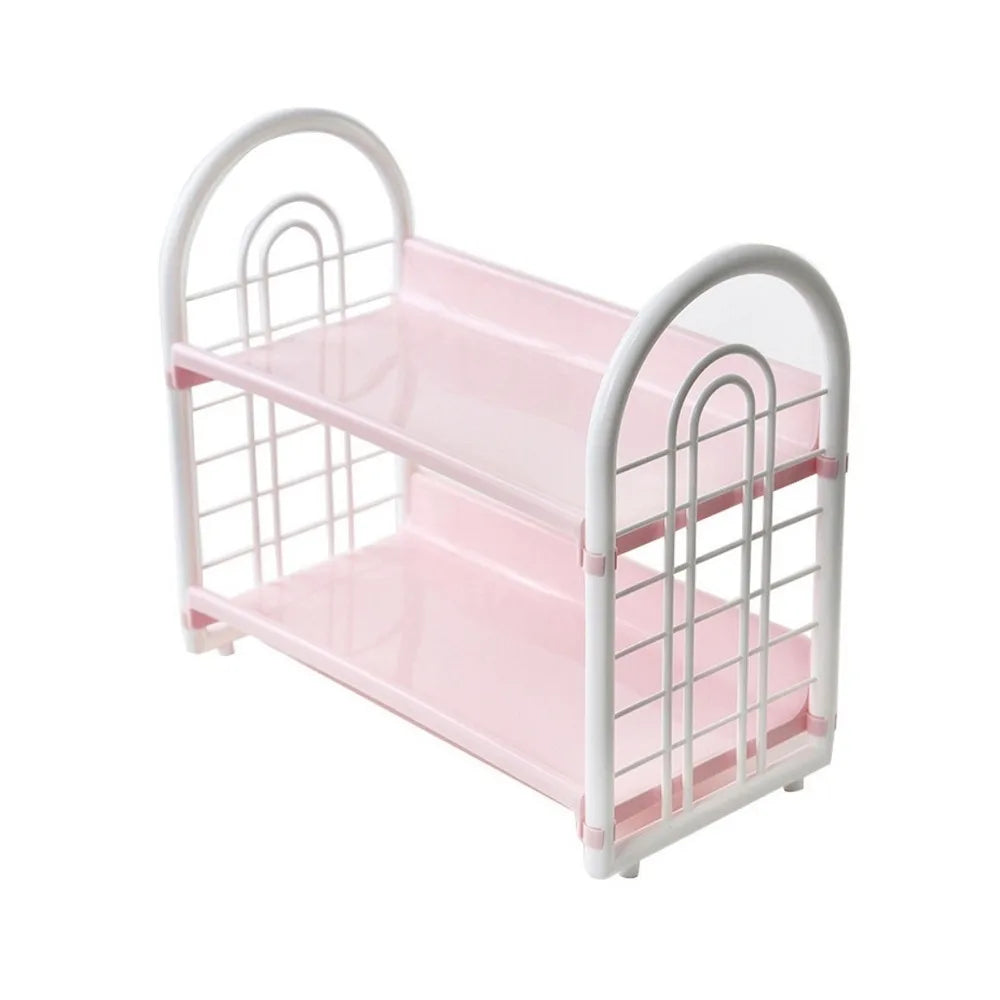 étagère deux niveaux blanc moderne rangement salle bain cosmétiques polyester réutilisable grande capacité