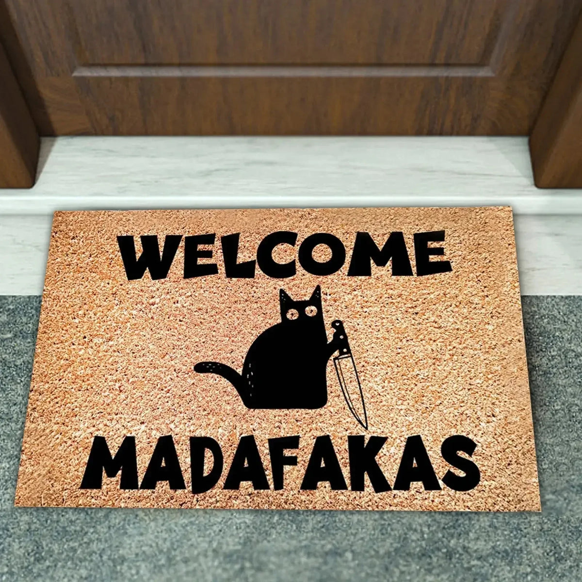 tapis d'entrée texturé imprimé marron clair imperméable résistant décoloration adhésif moderne humoristique