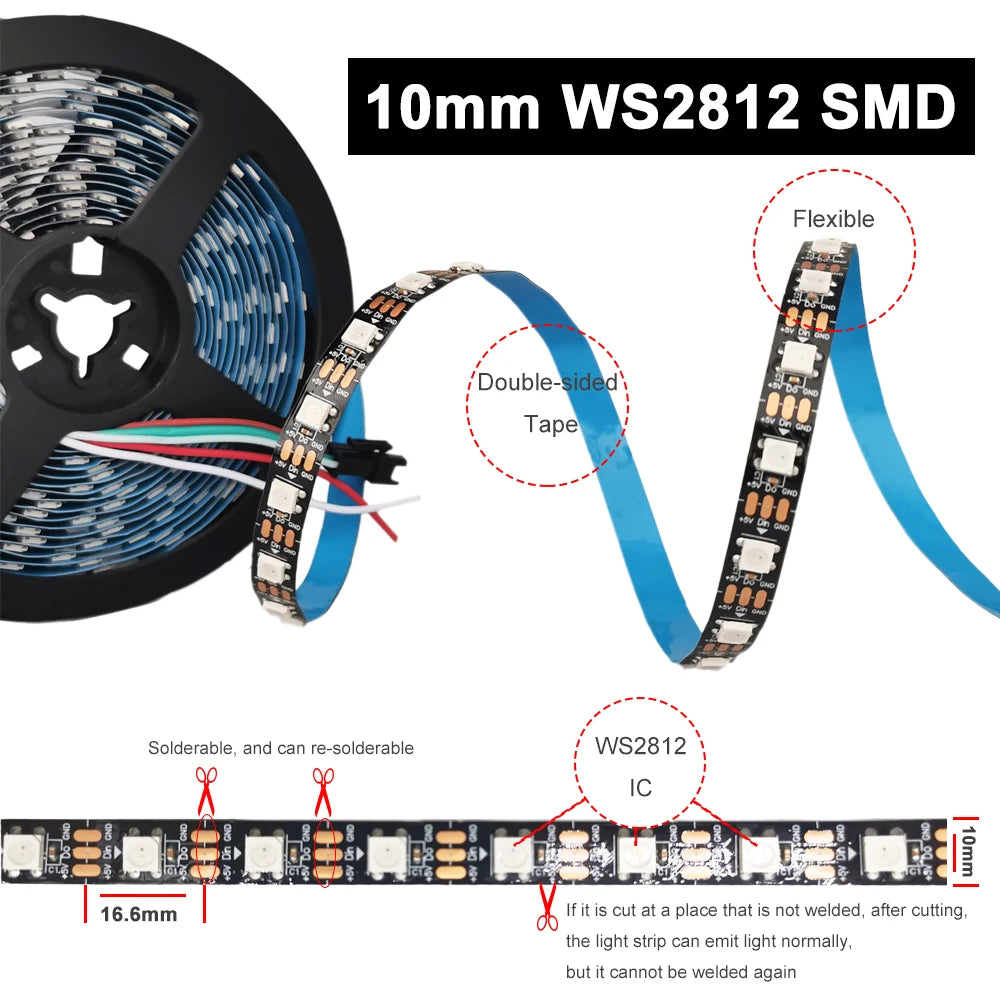 ruban led ws2812 100 leds double face adhésive ic ws2812 blanc noir bleu moderne