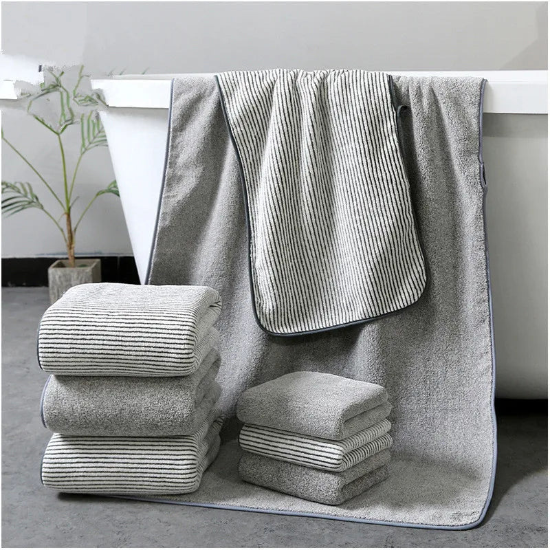 serviettes bain microfibre rayées gris sèchement rapide absorbantes adultes moderne