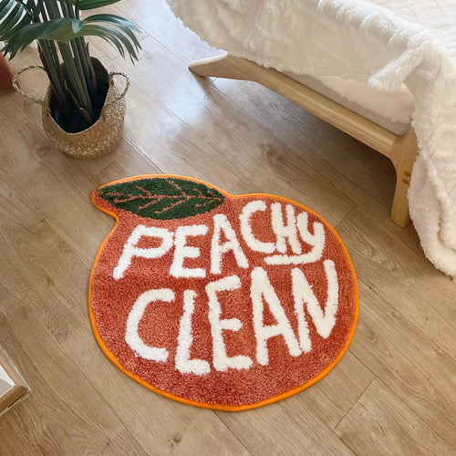 tapis peluche pêche fruit feuille orange moderne antidérapant polyester salle bain cuisine extérieur