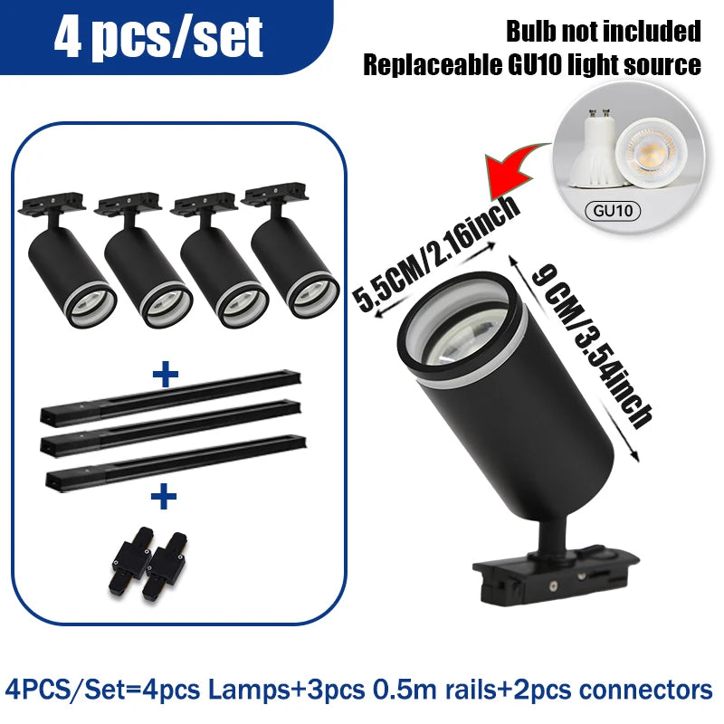 spots lumière rail gu10 noir modernes clips facile flux lumineux élevé certification rohs ccc