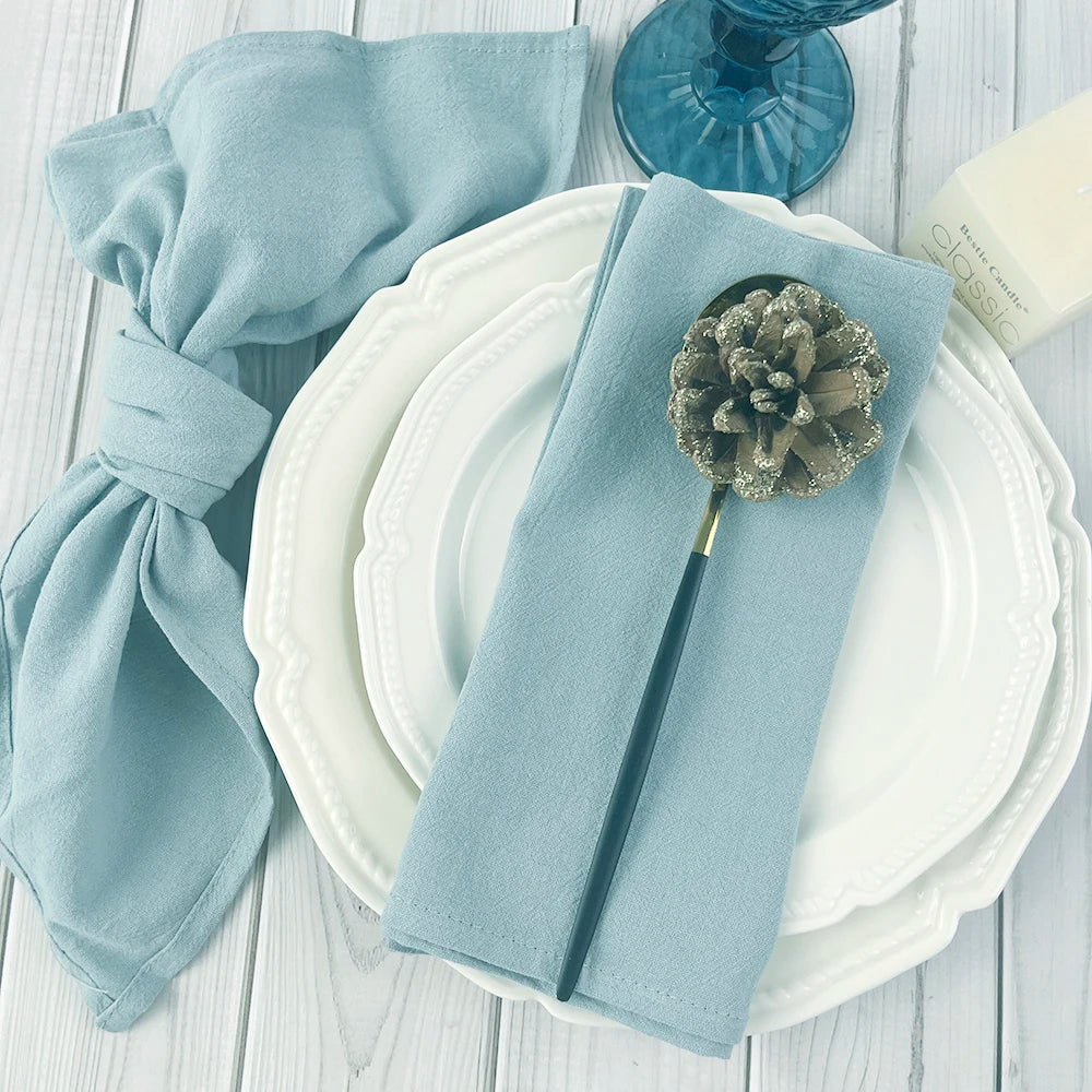 lot 12 serviettes coton table clips dorés couleur bleu clair
