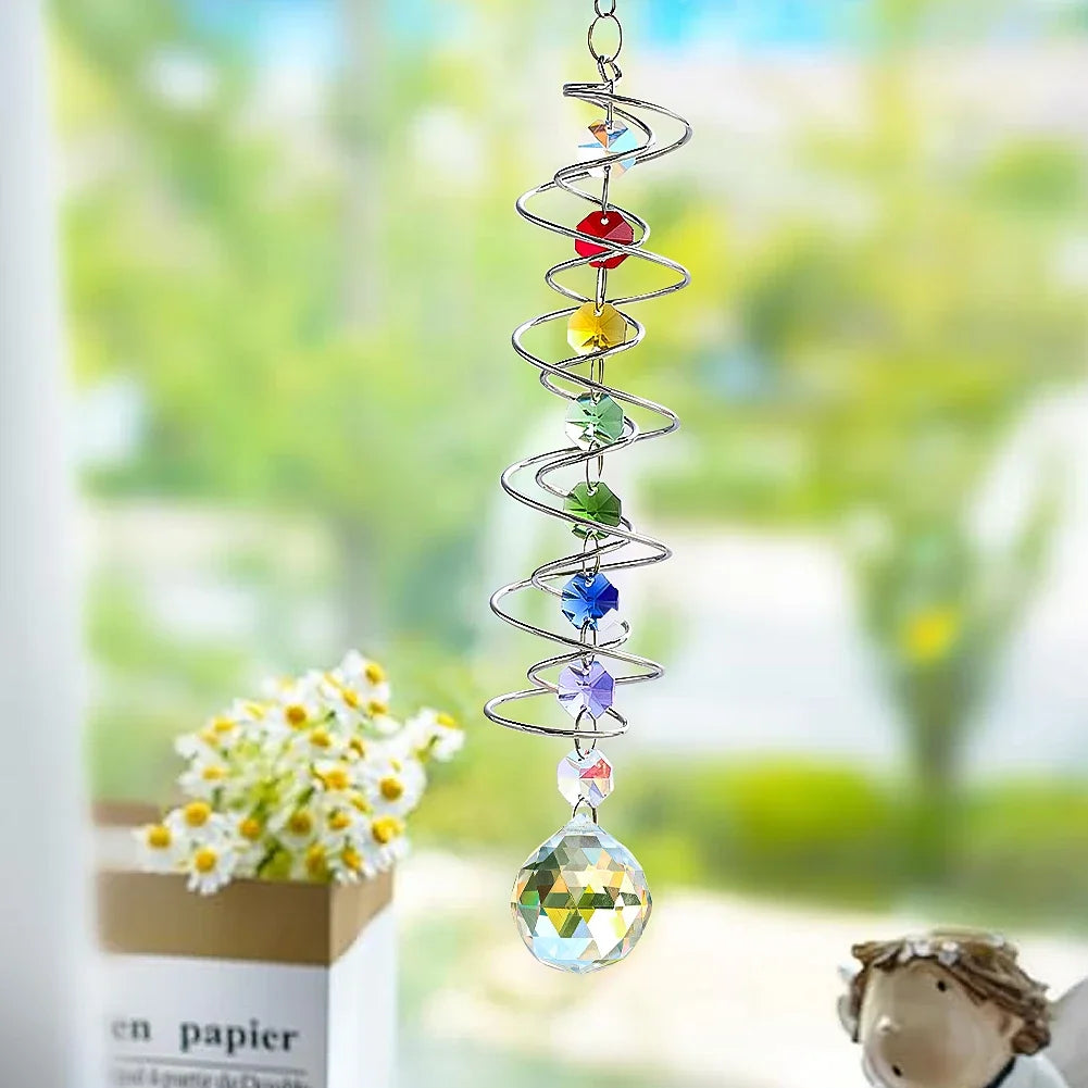 décoration extérieure cristal spirale métallique colorées argent doré moderne fenêtre suncatcher