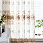 rideau tulle blanc doré brodé floral fin transparent élégant fenêtre