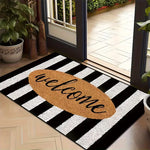 tapis sol moderne rayures horizontales noir blanc rose orange résistant antidérapant extérieur machine