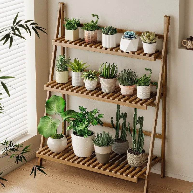 étagère plantes moderne bambou sans hauteur 96cm largeur 50cm pot fleurs minimaliste