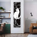 tapisserie art noir blanc chats soleils lunes motifs floraux contemporains décoration murale bohème rétro