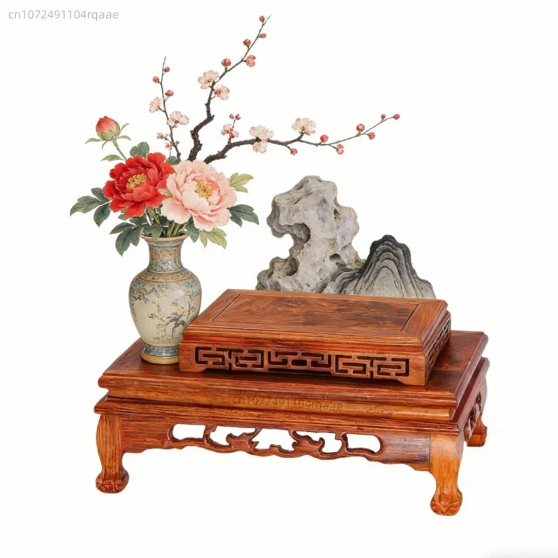 support bois sculpté plateau présentation thé vase sculpture décoration intérieure classique ancien rétro