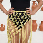 ceinture boho chic macramé franges pompons femme solides couleurs noire blanche rose jaune verte
