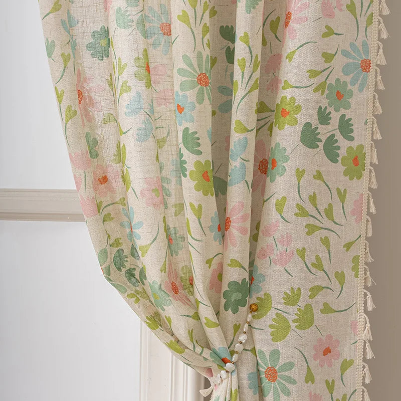 rideau fleuri transparent polyester moderne maison blanc vert bleu rose orange
