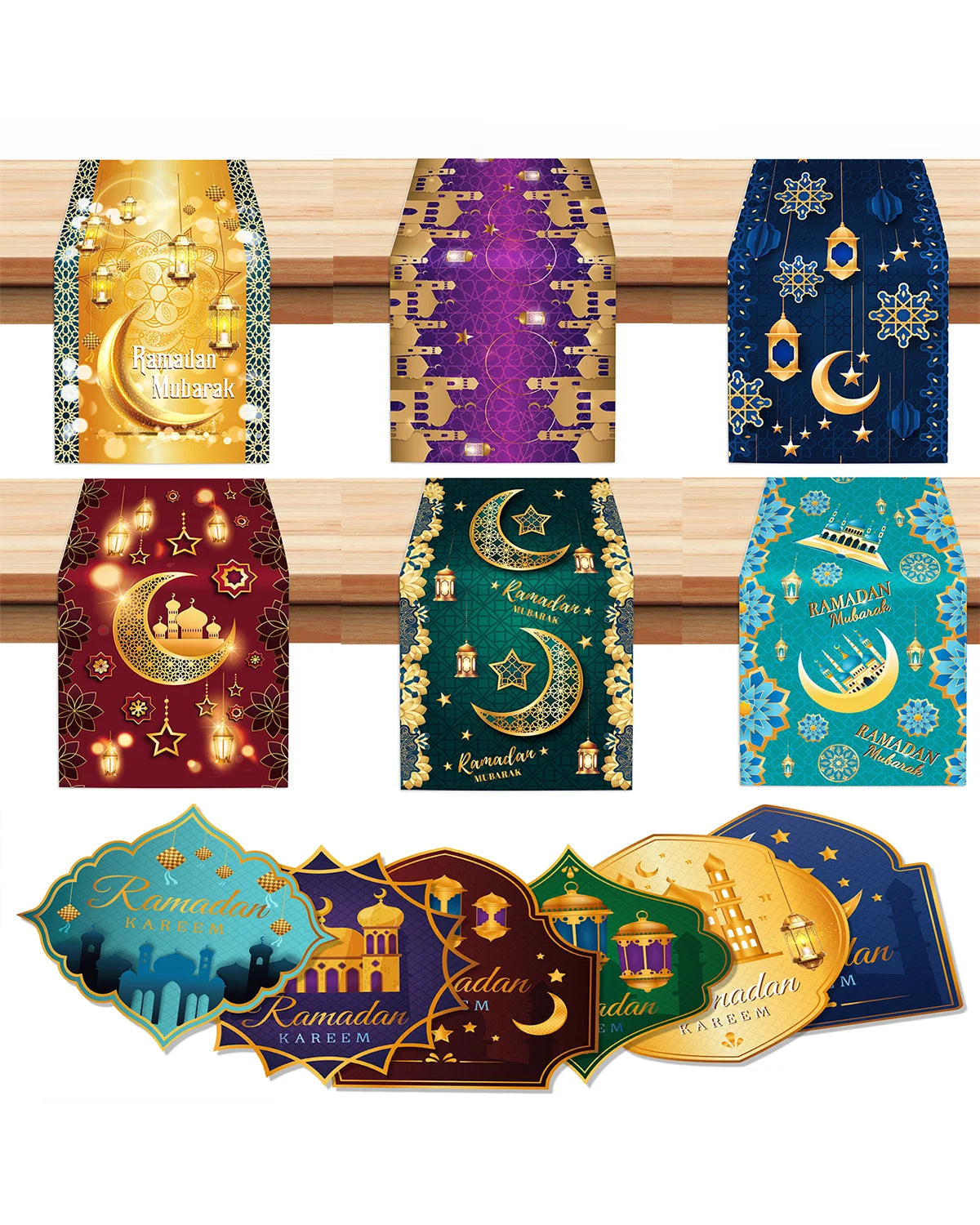 nappes chemins table motifs islamiques ramadan decoratives festives or bleu marine violet emeraude rouge