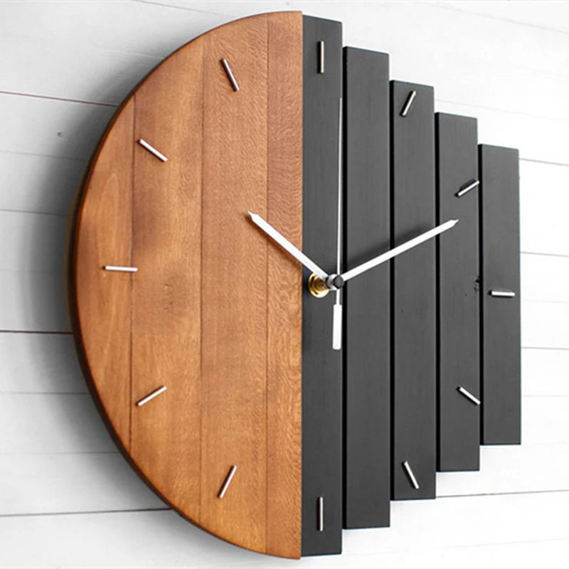 horloge murale bois abstraite moderne visage unique fixations sans tic tac