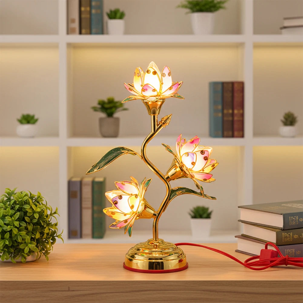 lampe poser dorée multicolore fleurs stylisées artisanal meditation maison vde 36cm