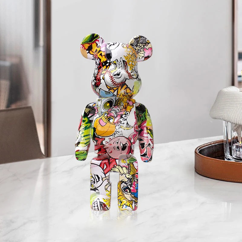 figurine ours multicolore graffiti résine contemporaine décoration intérieur table chambre erotique