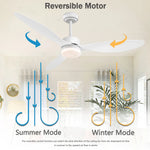 ventilateur moderne blanc led réversible télécommande 52 pouces adjustable silencieux