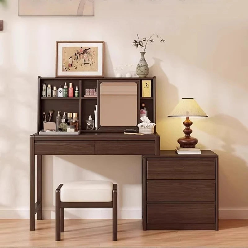 coiffeuse chambre bois marron moderne tabouret lampe vase fleurs cadre mural(rng)