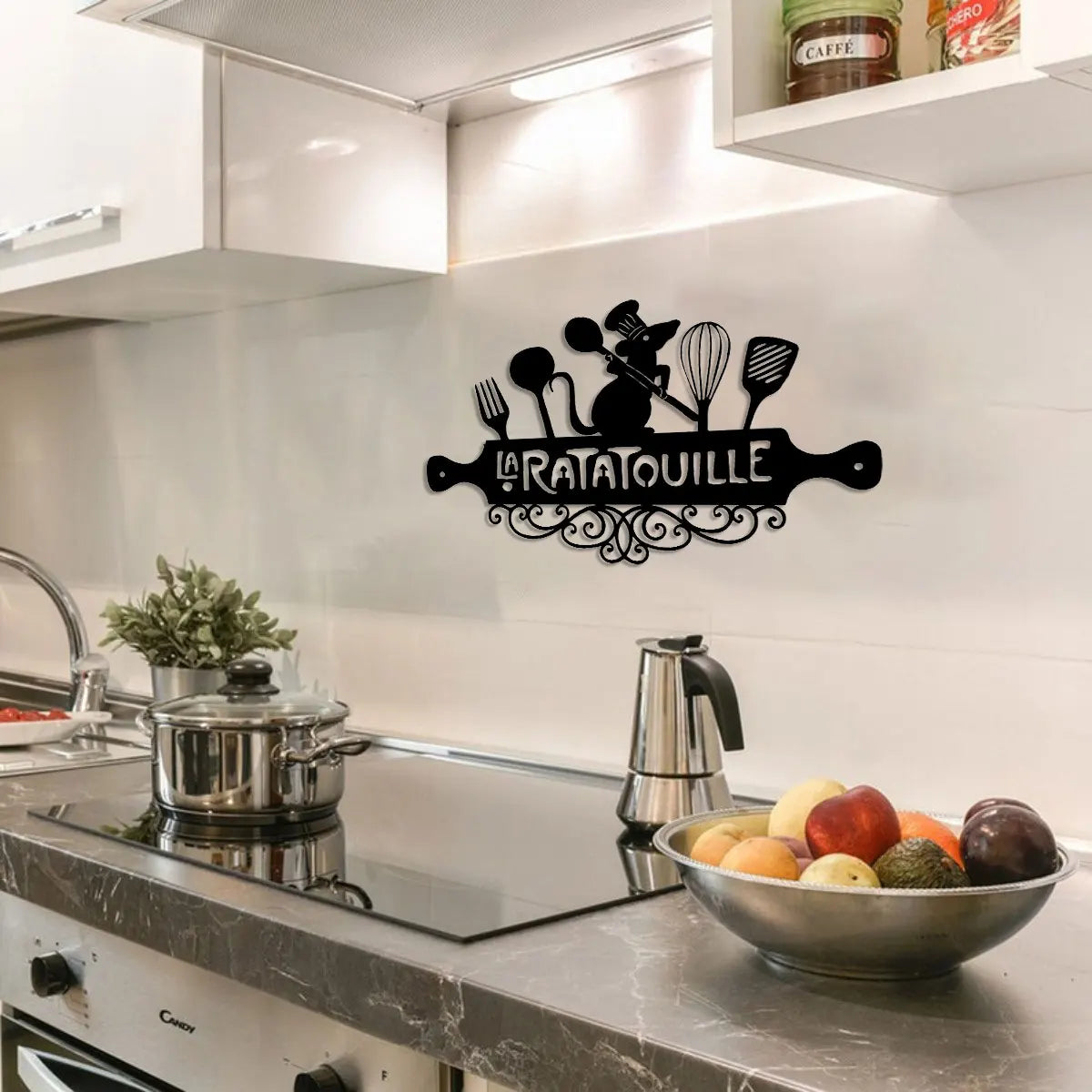 plaque murale décorative artisanale souris cuisine ustensiles noir adhésif moderne couteau fourchette spatule cuillère