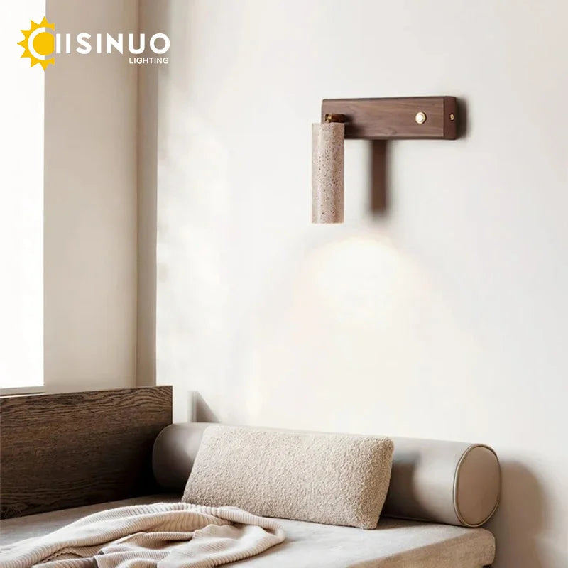 lampe murale moderne texture granulée bois beige clair interrupteur fixée chambre salon