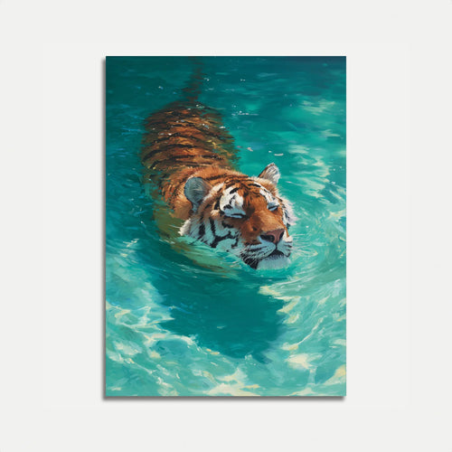 tableau peint tigre eau art contemporain orange noir blanc bleu bohème jungle déco