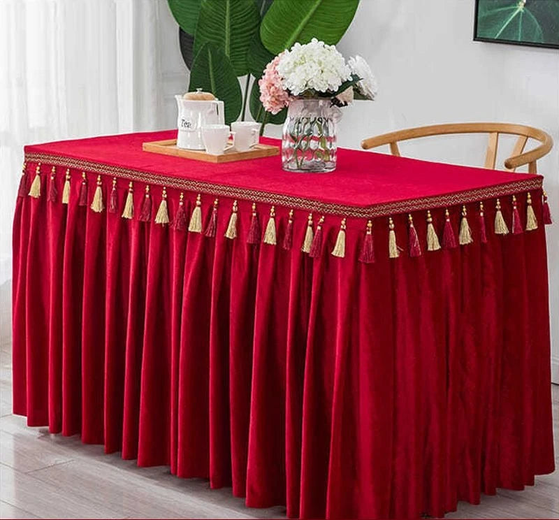 jupe table velours rouge blanc vert foncé gris violet classique réutilisable maison mariage banquet